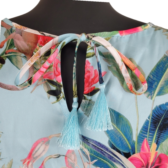 RSVP BY TALBOTS Blouse Blue Floral Tropical - Picture 4 of 8